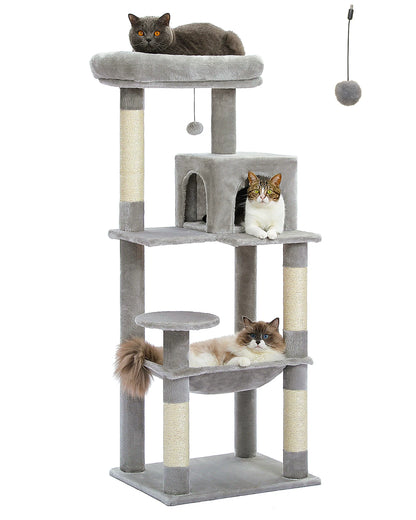 143Cm Tall Multi-Level Cat Tower With Large Hammock (50.8x40.64cm), Sisal Scratching Posts, Cozy Condo & Top Perch  Cat  Tree