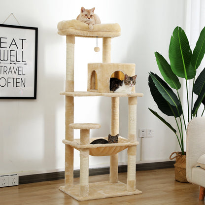 143Cm Tall Multi-Level Cat Tower With Large Hammock (50.8x40.64cm), Sisal Scratching Posts, Cozy Condo & Top Perch  Cat  Tree