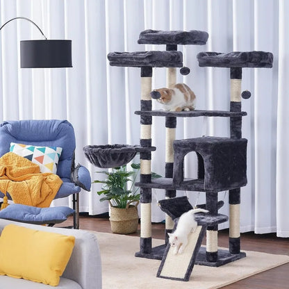 Multi-Level Cat Tree, Large Cat Tower with Bigger Hammock, 3 Cozy Perches, Scratching Posts, Stable for Kitten/Gig Cat