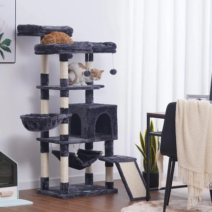 Multi-Level Cat Tree, Large Cat Tower with Bigger Hammock, 3 Cozy Perches, Scratching Posts, Stable for Kitten/Gig Cat