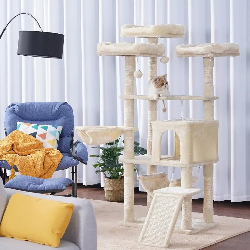 Multi-Level Cat Tree, Large Cat Tower with Bigger Hammock, 3 Cozy Perches, Scratching Posts, Stable for Kitten/Gig Cat